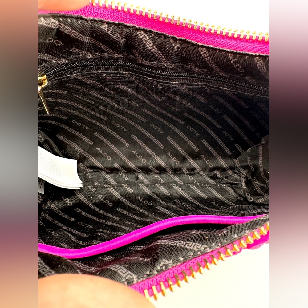 Aldo Hot Pink Quilted Chain Shoulder Bag w/ Coin Pouch & Removable Guitar Strap - Picture 9 of 10